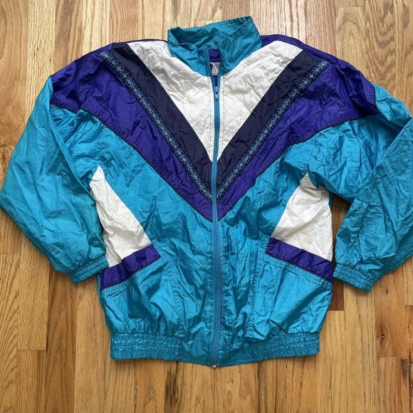 Men's Vintage 90's Bolo Sport Pastel Color Block Blue Windbreaker - Main Image